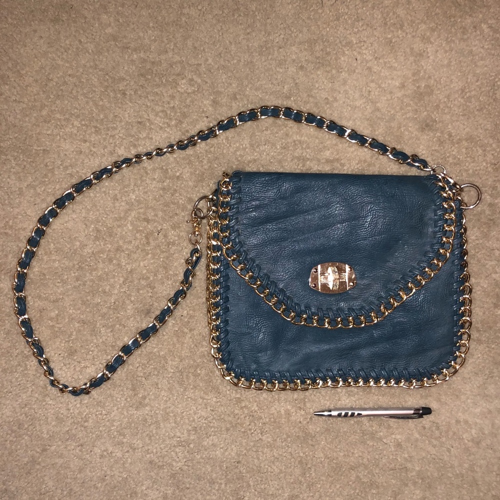 Teal/gold shoulder bag